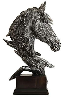 Hosoncovy, statuetta a forma di testa di cavallo, decorazione per la casa, in resina, statuetta da regalo, ideale per soggiorno, scrivania, ufficio, studio, camera da letto, bar, colore: argento