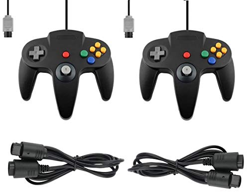 Doppelpack Controller passend für Nintendo 64 N64 Schwarz mit Verlängerungen Gamepad Joypad