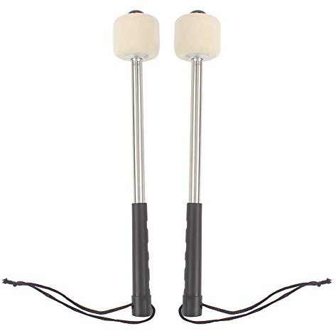 Baguettes de Grosse Caisse avec tête en Feutre de Laine,Baguette Tambour de Basse, Feutre tête Percussion Millets Timpani bâtonnets avec poignée de bâtonnets de Batterie Noire