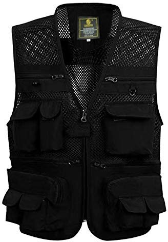 Gihuo Herren Angelweste Utility Shooting Safari Reiseweste mit Taschen, Schwarzes Mesh, 3X-Large
