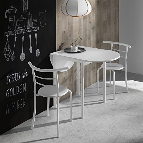 MOMMA HOME Ensemble Table de Cuisine Extensible avec 2 Chaises – Pliable et Compact, Idéal pour la Salle à Manger ou la Cuisine, Modèle Leva (Blanche)