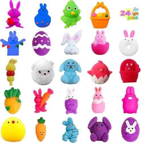 Amyang 24Pcs Easter Mochi Squishy Toys Stress Relief Squishies for Kids Boys Girls Toddlers Easter Basket Stuffers Egg Fillers Gifts Party Favors