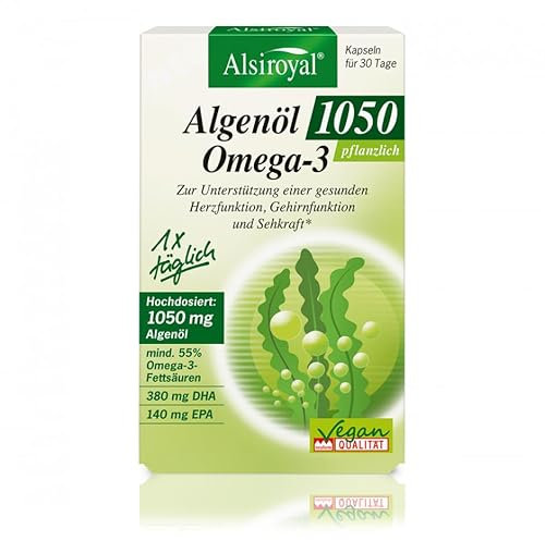 Alsiroyal Algenöl 1050 (30 Kapseln) – Omega 3 hochdosiert mit DHA & EPA - 1 Kapsel pro Tag - unterstützt Herz-, Gehirnfunktion & Sehkraft - Vegan - für 30 Tage