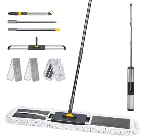 Flacher Bodenwischer, HEVOL Wischmopp, 90cm Breit Groß Wischer, Große Bodenwischer Set, 154cm Wischer Boden mit 1 Baumwolle Pad ＆ 2 Mikrofaser Pads, Industrieller Mop für Mall, Hotel, Büro, Garage