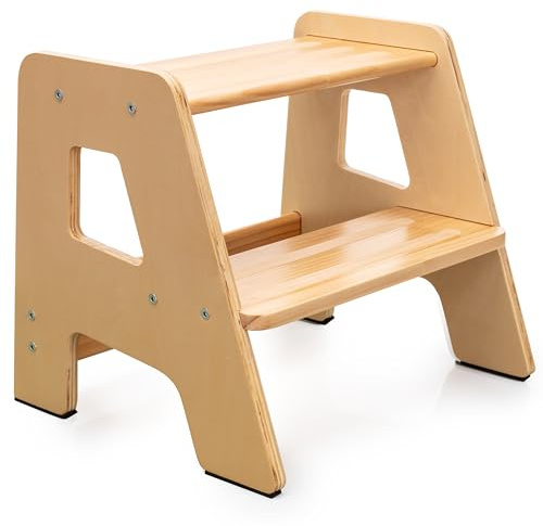 OCODILE 2-Step Wooden Step Stool for Toddlers | Kids Stool for Bathroom Sink & Kitchen Use | Non-Slip Step | Wooden Stool for Children Ages 2+ Years Varnished