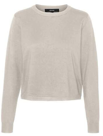 VERO MODA VMSILJE LS Pull Court à col Rond GA Noos, Beige Clair, L