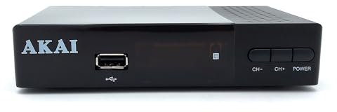 AKAI Récepteur TNT Terrestre - Décodeur TNT HD, DVB-T2 et par câble DVB-C, H265 HEVC, 10 bit, HDMI, USB, péritel, 1 x LAN, 1 000 canaux, TV et Radio, Compatible Dolby Digital, Recherche Automatique