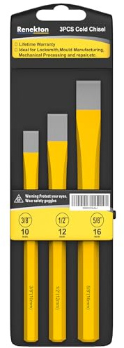 Renekton Heavy Duty Cold Chisels Set, 3/8 in, 1/2 in, 5/8 in, CR-V Steel, For Cutting Rivets, Rods and Bolts, Removing Slag，3 Piece