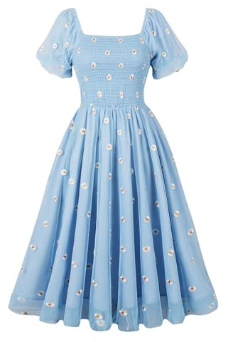 GRACEART Robe d'été Femme Encolure carrée Manches Lanterne Robe à Volants A-Line Robe décontractée