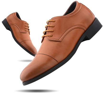 Hitmars Oxford Shoes Men Office Wedding Formal Shoes Lace Up Dress Brogue Derby Business Brown-1 Size 9
