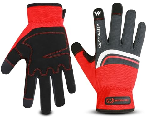 WESTWOOD FOX Gants de jardinage en cuir résistant aux épines, gants de travail robustes pour homme et femme, outils de jardin, mécanicien, jardinier, antidérapants, cadeau de protection (Rouge, M)