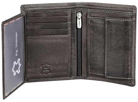 Fa.Volmer ® Ledergeldbörse aus echtem Büffelleder I Großes Portemonnaie für Herren & Damen I TÜV geprüftem RFID Schutz in Farbe (Basalt Grey)