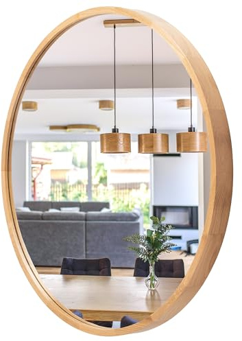 STOLARNIA PIKA Wandspiegel mit Holzrahmen (∅80 cm) - Spiegel Rund Holz Eiche - Runder Bad Spiegel für Badezimmer, Flur, Wohnzimmer, Schlafzimmer - Stilvoller Badspiegel LEJA