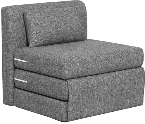 HOMCOM 2 in 1 Schlafsessel klappbar Schlafsofa mit Bettfunktion Leinenoptik, Gepolstert Gästebett Klappsessel Klappmatratze Bodensessel für Wohnzimmer Schlafzimmer Grau