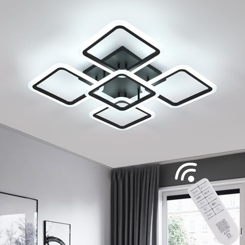 Comely Plafon LED Techo Regulable, 5 Cuadrados Lampara Techo LED Moderna con Mando a Distancia 3000K-6500K para Dormitorio Salon Cocina Comedor Pasillo (Negro)