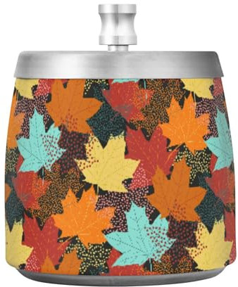 Cendrier à cigares en acier inoxydable avec couvercle pour table d'extérieur à cigarettes, sans fumée, inodore, design classique pour décoration de maison, bureau, motif sans couture, feuilles