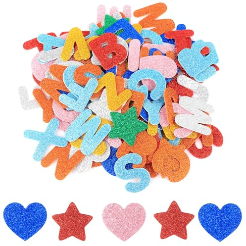 200 Pz Adesivi Lettere Alfabeto Gomma Crepla Glitter, Sticker Lettere Adesive Gommapiuma per Fai da te, Lavori Creativi, Bricolage scrapbooking, decorazione