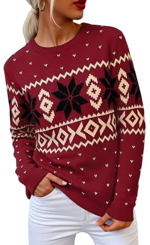 Terecey Jersey Navideño Mujer Gracioso Cálido Invierno Suéter Navideño con Estampado con Santa Claus y Copos de Nieve Ropa Navidad Merry Christmas 2025