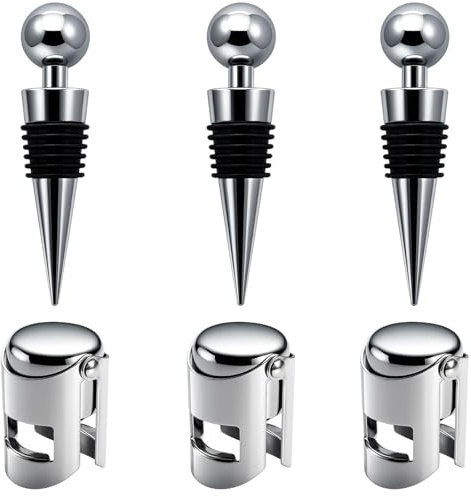 Wine Bottle Stoppers, 6-Pack Reusable Wine Stoppers for Wine Bottles, Prosecco and Champagne, Durable Plastic Bottle Stoppers, 9.5 x 2 cm