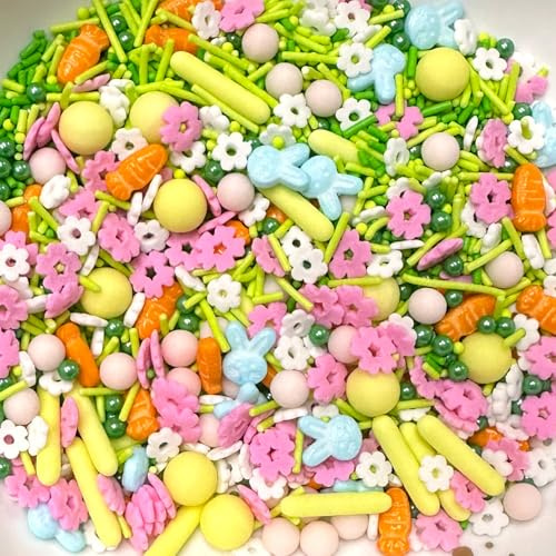 Décors Sucrés Pâques 130 g Rosa fleur lapin carotte Perles comestibles - Décorations en Sucre pour Gâteaux, Bûches, Cupcakes