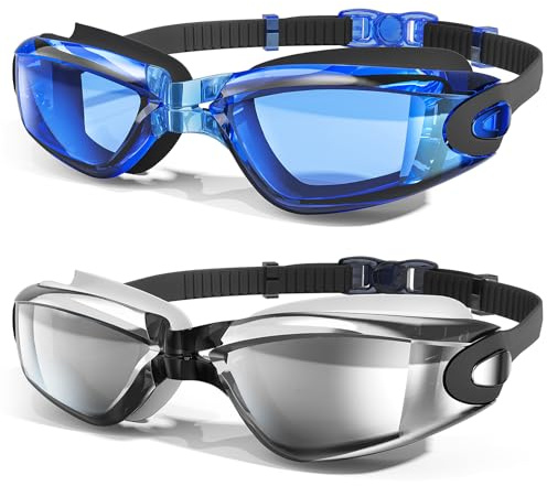LOEO Swim Goggles, 2 Pack Swimming Goggles Anti Fog No Leaking UV Protection for Men Women Adult Youth