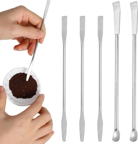 BAHME 5 st raclettespatel, spatel, rostfritt stål mini laboratoriespatel, dubbeländad spatel med fyrkantig och rund spets, perfekt för blandning av kosmetika, för kök och laboratorium