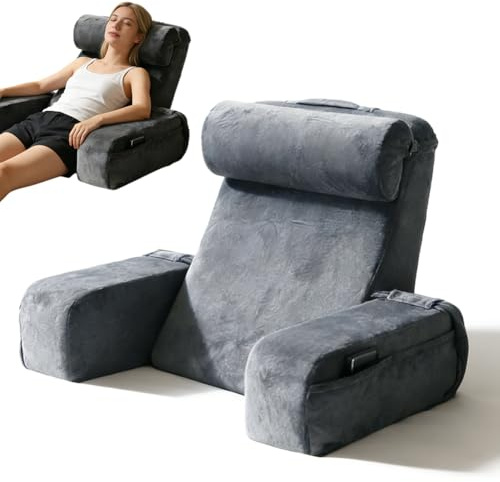 Fouvin Cojín de respaldo para cama y lectura, para adultos, cojín de respaldo para sofá con reposabrazos y almohadas extraíbles, funda lavable