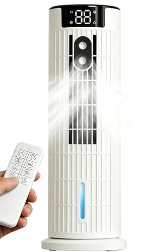 Condizionatore Portatile | Controllo doppio telecomando e touch | 3 in 1 raffreddamento con umidificazione | Serbatoio da 800ml | Vento forte fino a 7,5 m/s | Silenzioso ed efficiente