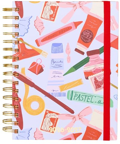 ban.do Agenda moyen sur 17 mois d'août 2026 à décembre 2027, onglets d'agenda de 21,6 x 16,5 cm, autocollants, poche et fermeture élastique (outils artistiques, bleu)