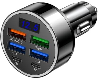 6-i-1-adapter for mobiltelefon, USB PD-typ C-kabel, for laddningssladd, tändare, QC-displaytändare(6 Ports)