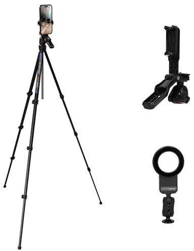 MOJOGEAR Creator GO KIT – lätt resestativ med videohuvud och magnetisk hållare – för smartphone och kamera – med integrerad Bluetooth-fjärrkontroll och snabbkopplingsplatta – 153 cm