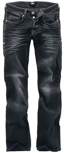 Black Premium by EMP Uomo Jeans Neri a Vita Media con Lavaggio Chiaro - vestibilità Comoda con Gambe Svasate e Cuciture Laterali a Contrasto W42L32
