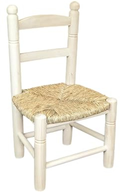 Greca Children's chair in Spanish style. Made of solid wood with a natural raffia seat. Handcrafted.