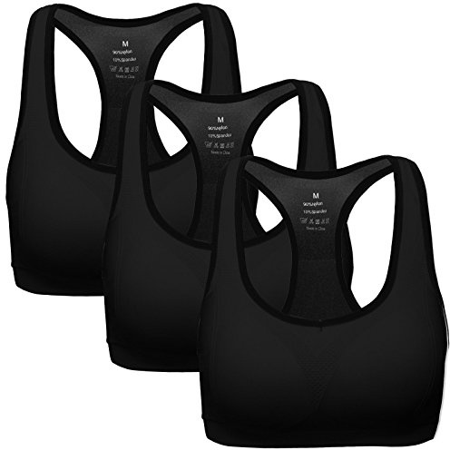 MIRITY Women Racerback Sports Bras - High Impact Workout Gym Activewear Bra Pack of 3 Color Black Size M