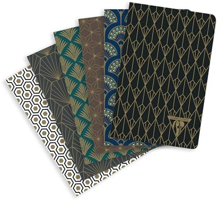 Clairefontaine - 192096C - Un paquet de 6 Carnets Cousu fil 96 Pages Lignées Ivoire 90G 9x14 CM - Collection Neo Deco Automne-Hiver - Carte avec pelliculage, finition Or - 6 motifs assortis