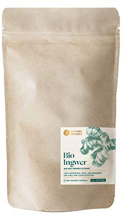 Bio Ingwer Extrakt Kapseln - 360 Kapseln hochdosiert / 600 mg reines Bio Ingwer Extrakt pro Tagesdosis/Ayurvedisch/Vegan, Zertifiziert & Nachhaltig