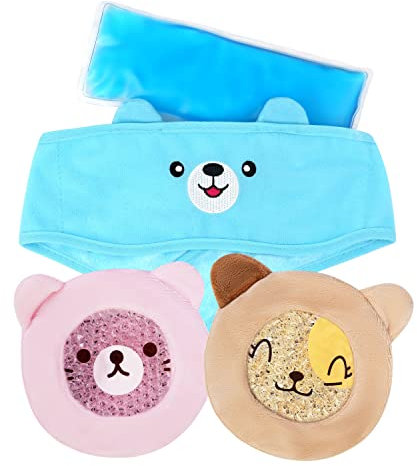 ICEHOF Compresse freddo per bambini - Refriganti set con motivi - Figli terapia a freddo e calore raffreddamento cuscinetto Cuscinetti refrigerante fascia per capelli (Orso e Gatto)
