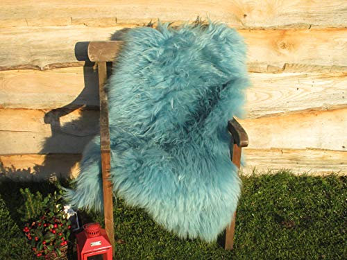 Felltrade Merino Schaffell Lammfell echtes Fell in tollen Farben groß türkis (2) ökologische Gerbung (120-130 cm)