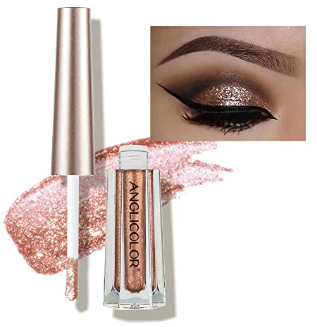 Diamond Glitter Liquid Eyeshadow & Eyeliner Pen, Starry Sequins Mermaid Eye Shadow, Crease Resistant, Long Lasting and Pigmented Sparkling & Shimmer Eyes Makeup(#08 Orange Gold)