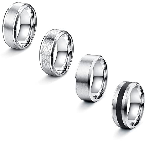 LOLIAS 4 Stück Edelstahl Herren Ringe Silber matt poliert Band Ringe Flaschenöffner Ringe Ehering Verlobungsringe Vintage Ring für Männer Damen 70