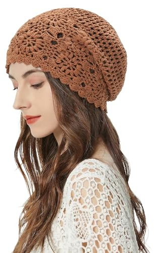 ZLYC Bonnet Souple crocheté en Coton pour Femme, Fait à la Main, pour l’été, Taille Unique