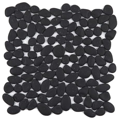Diflart Kieselsteinfliese für Duschboden, schwarz oval, 5 Bögen, Kieselstein-Mosiac-Rückwand für Küche, Badezimmer, Wand- und Bodenfliese
