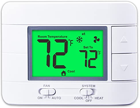 Upgraded Multi-Stage Non-Programmable Thermostats for Home 2 Heat/2 Cool, with Temperature & Humidity Monitor and Large Green LCD