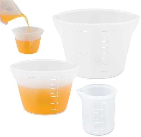 3 tazas de medición de silicona con doble escala, 100 ml/250 ml/500 ml, vasos mezcladores de resina epoxi, vasos de mezcla reutilizables de silicona, vasos medidores, vasos medidores de resina para