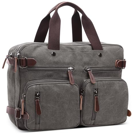 DEEVORCA Canvas Backpack Men Fashion Rucksack Bag Convertible Messenger Bag for 15 inches Laptop Briefcase Handbag Work Travel Daily University Casual Knapsack Bag Mens Shoulder Bag Grey