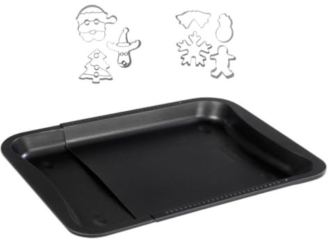 Zenker 9936150 plaque de cuisson extensible et 7 emporte-pièces de Noël, plaque patisserie réglable et emporte-pièces inox, plaque cuisson four, Acier, 35-52 x 32 x 3 cm