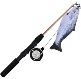 DSOUWEH Caña de Pescar en Forma de pez, Juguete para Gato, Juego Interactivo Seguro y no tóxico, caña de Pescar para Gato, Juguete de plástico, Juguetes con Plumas, Regalos, Salmón