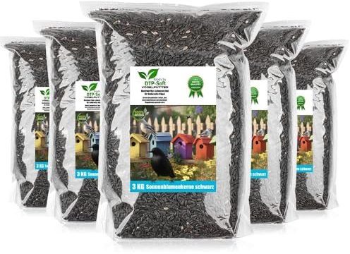 5 X 3 kg semi di girasole nero mangime per uccelli selvatici girasole in doypack (15 kg)