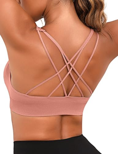 Jezonga Brassiere Sport Femme Soutien Gorge Sport Coussinets Amovibles Soutiens-Gorge de Sport Brassiere de Sport sans Couture sous-Vêtements de Sport sans Armature Beau Dos Push Up Yoga Gym Rose XXL
