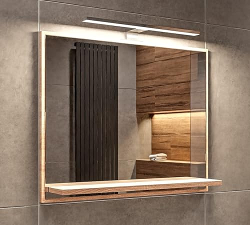 HAJDUK FURNITURE Badspiegel mit Beleuchtung 4000 K IP44 Sonoma H:50 x B: 60 cm - Bathroom Mirror - Moderner Badezimmer Spiegel Rechteckig mit Ablagen und LED - Wandspiegel mit Regal - Premium-Linie